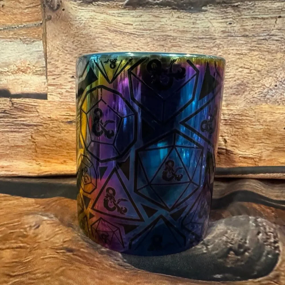 Dungeons & Dragons Mug Rainbow Iridescent 12oz Dice Pattern Ceramic Licensed